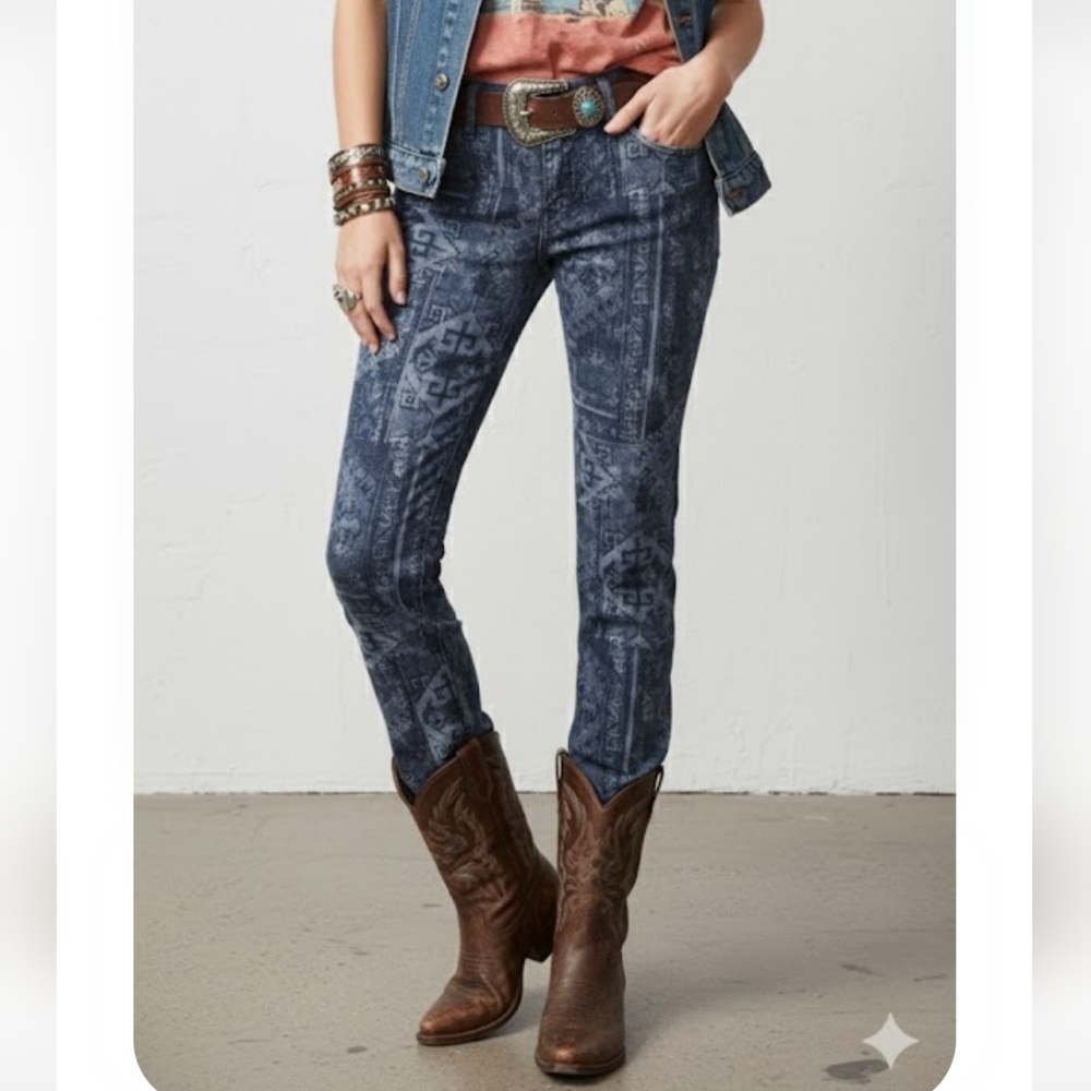 Lauren Ralph Lauren Jeans Aztec Blue Western Southwestern Boho Grunge 4